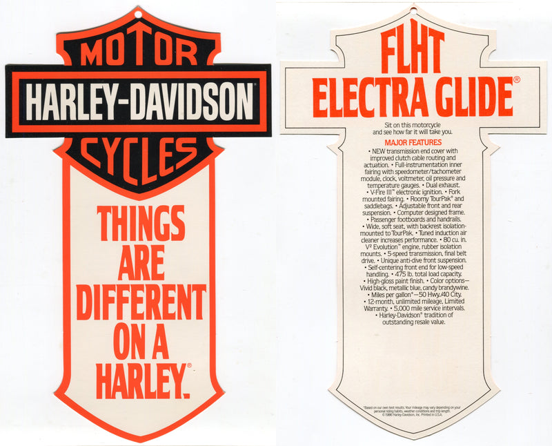 1987 Harley Davidson FLHT Electra Glide "Things Are Different Dealer Hang Tag   - TvMovieCards.com