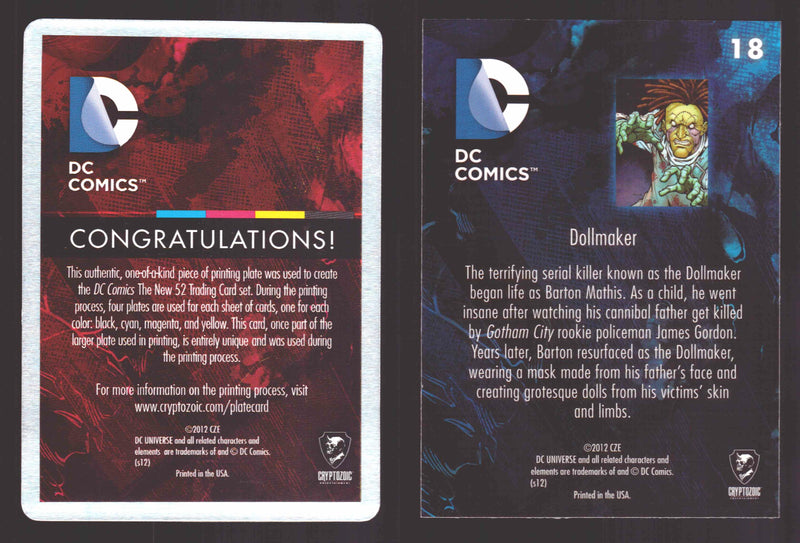 2012 DC Comics The New 52 Base Card Printing Plate 1/1 #18 Dollmaker Cyan   - TvMovieCards.com