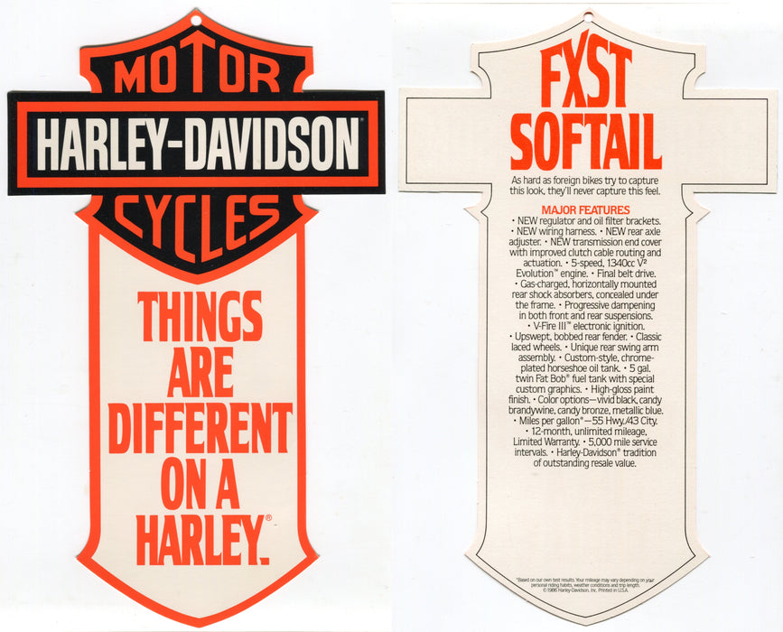 1987 Harley Davidson FXST Softail "Things Are Different Dealer Hang Tag   - TvMovieCards.com
