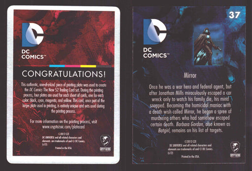 2012 DC Comics The New 52 Base Card Printing Plate 1/1 #37 Mirror Yellow   - TvMovieCards.com