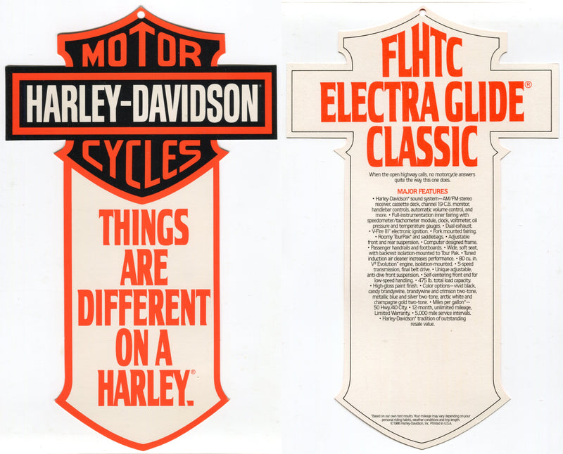 1987 Harley Davidson FLHTC Electra Glide Classic "Things Are Different" Hang Tag   - TvMovieCards.com