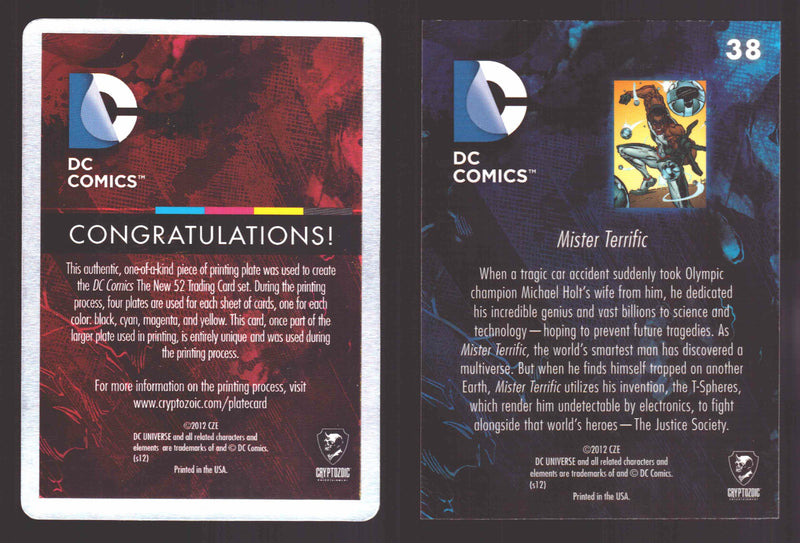 2012 DC Comics The New 52 Base Card Printing Plate 1/1 #38 Mister Terrific Black   - TvMovieCards.com