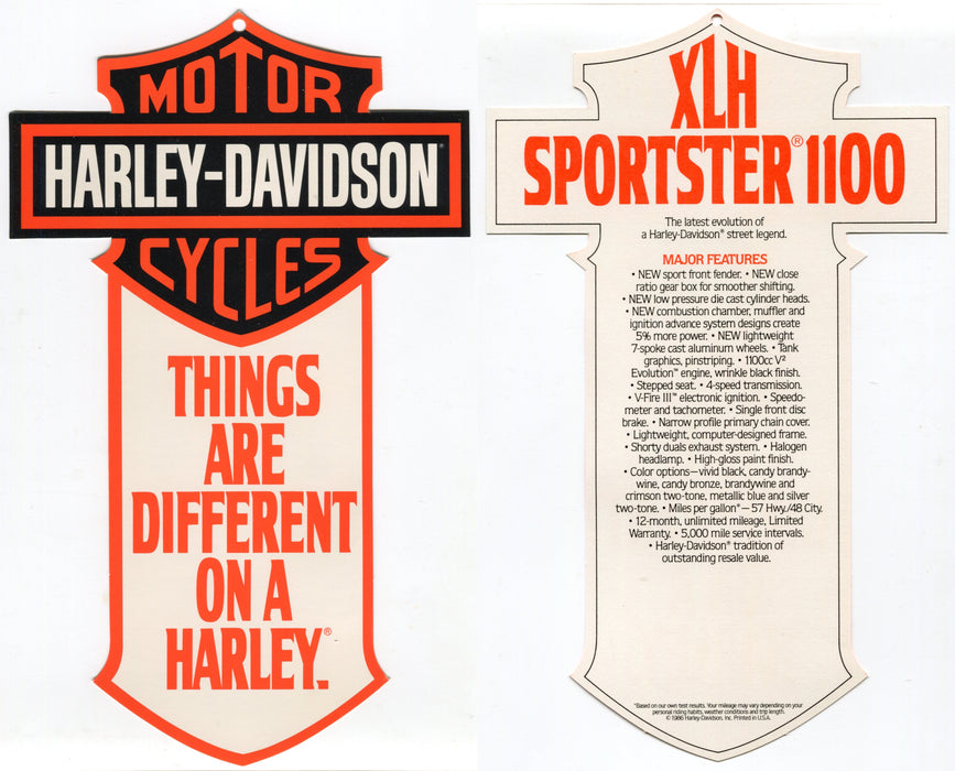 1987 Harley Davidson XLH Sportster 1100 "Things Are Different" Dealer Hang Tag   - TvMovieCards.com