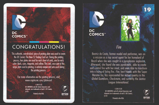 2012 DC Comics The New 52 Base Card Printing Plate #19 Fire 1/1 Cyan - TvMovieCards.com