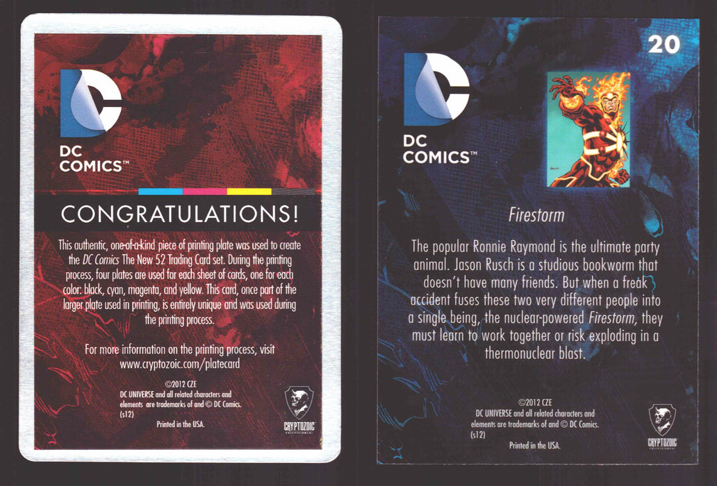 2012 DC Comics The New 52 Base Card Printing Plate 1/1 #20 Firestorm Yellow   - TvMovieCards.com