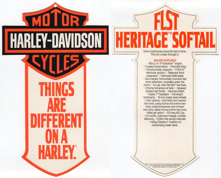 1987 Harley Davidson FLST Heritage Softail "Things Are Different" Dealer Hang Ta   - TvMovieCards.com