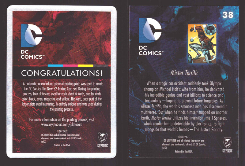 2012 DC Comics The New 52 Base Card Printing Plate 1/1 #38 Mister Terrific Yello - TvMovieCards.com
