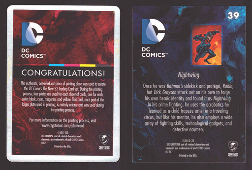 2012 DC Comics The New 52 Base Card Printing Plate 1/1 #39 Nightwing Black   - TvMovieCards.com