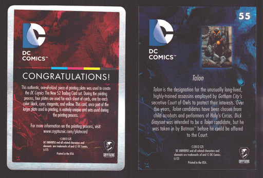 2012 DC Comics The New 52 Base Card Printing Plate 1/1 #55 Talon Cyan   - TvMovieCards.com