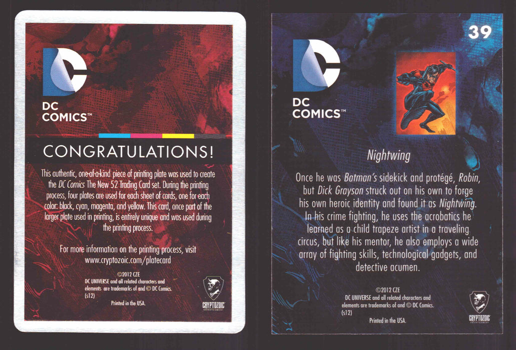 2012 DC Comics The New 52 Base Card Printing Plate 1/1 #39 Nightwing Magenta   - TvMovieCards.com