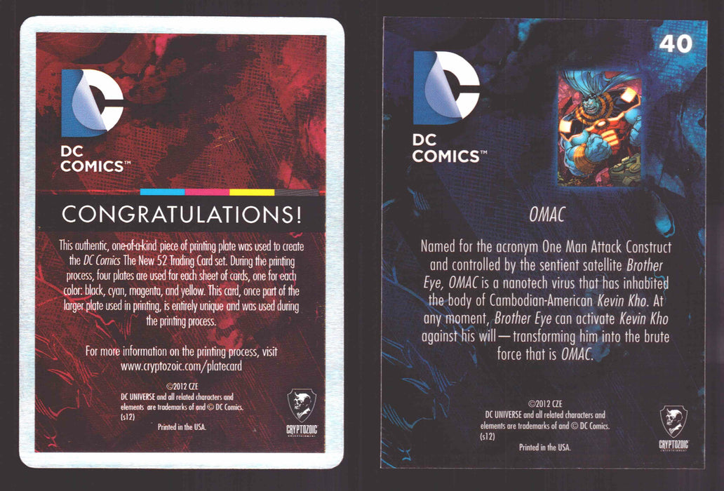 2012 DC Comics The New 52 Base Card Printing Plate 1/1 #40 OMAC Black   - TvMovieCards.com