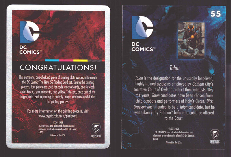 2012 DC Comics The New 52 Base Card Printing Plate 1/1 #55 Talon Yellow   - TvMovieCards.com