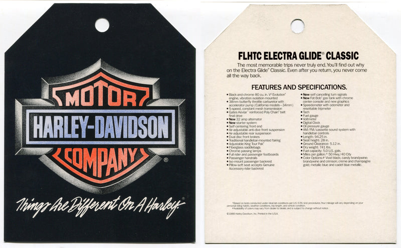 1989 Harley Davidson FLHTC Electra Glide Classic Dealer Hang Tag   - TvMovieCards.com