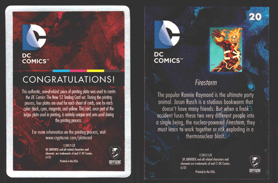 2012 DC Comics The New 52 Base Card Printing Plate 1/1 #20 Firestorm Black - TvMovieCards.com