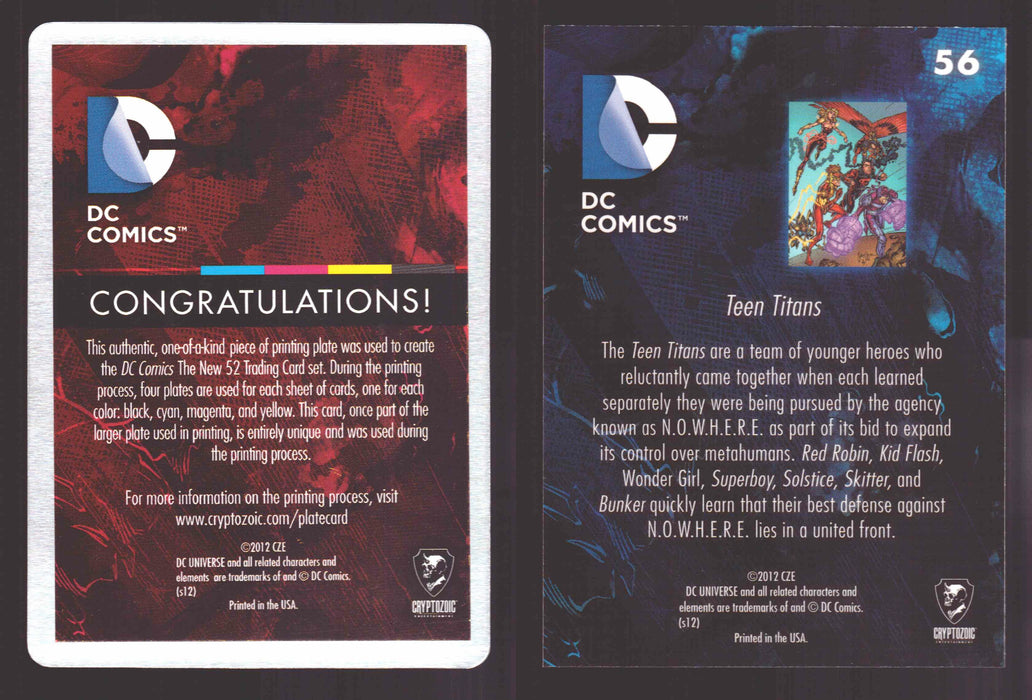 2012 DC Comics The New 52 Base Card Printing Plate 1/1 #56 Teen Titans Magenta   - TvMovieCards.com