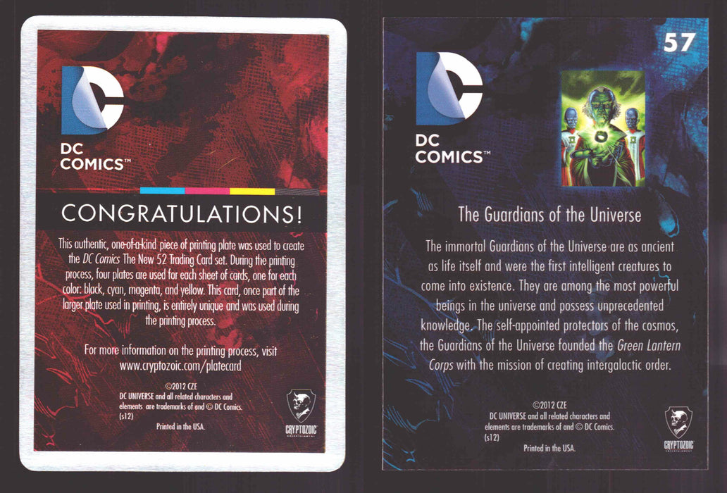 2012 DC Comics The New 52 Base Card Printing Plate #57 Guardians of the Universe   - TvMovieCards.com
