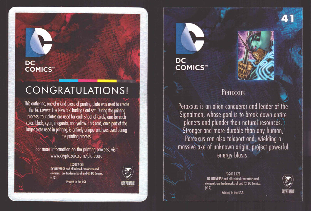 2012 DC Comics The New 52 Base Card Printing Plate 1/1 #41 Peraxxus Magenta   - TvMovieCards.com