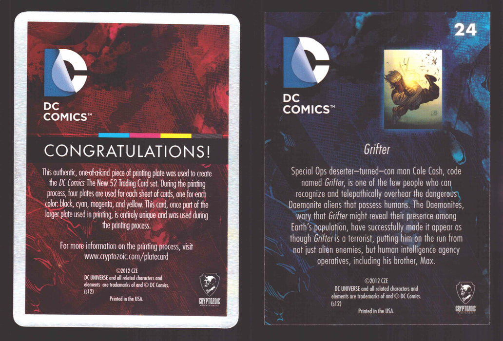 2012 DC Comics The New 52 Base Card Printing Plate 1/1 #24 Grifter Black   - TvMovieCards.com