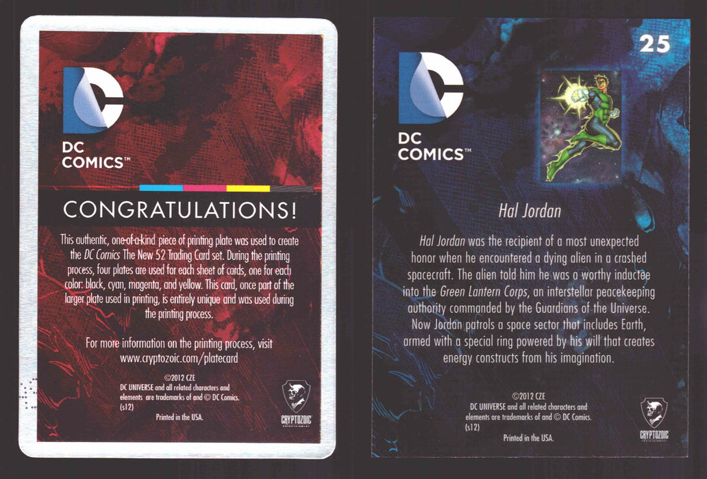 2012 DC Comics The New 52 Base Card Printing Plate 1/1 #25 Hal Jordan Cyan   - TvMovieCards.com