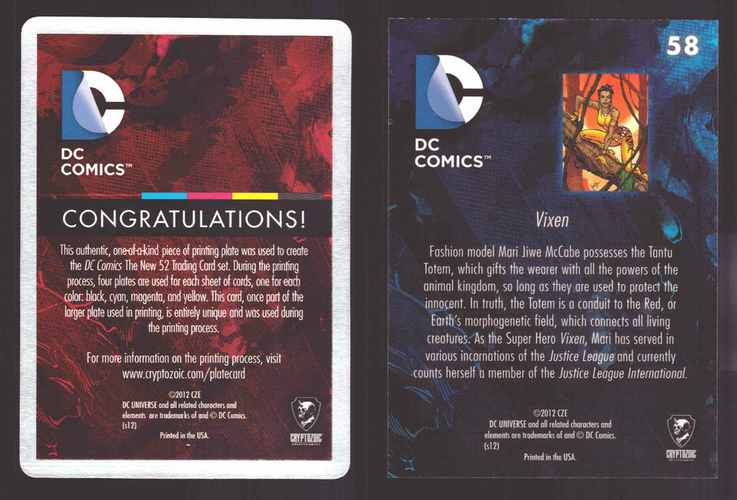 2012 DC Comics The New 52 Base Card Printing Plate 1/1 #58 Vixen Magenta   - TvMovieCards.com