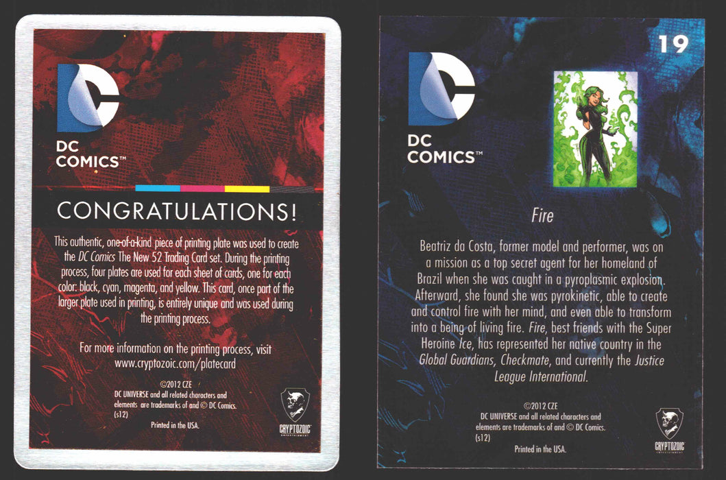 2012 DC Comics The New 52 Base Card Printing Plate #19 Fire 1/1 Magenta