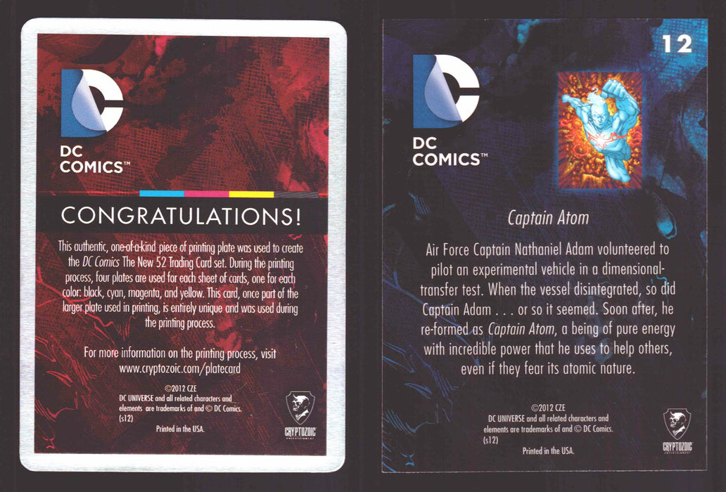 2012 DC Comics The New 52 Base Card Printing Plate 1/1 #12 Captain Atom Yellow   - TvMovieCards.com
