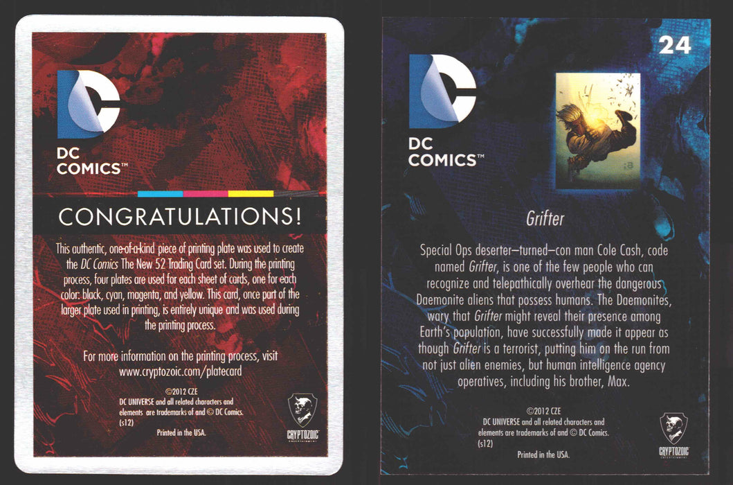 2012 DC Comics The New 52 Base Card Printing Plate 1/1 #24 Grifter Black - TvMovieCards.com