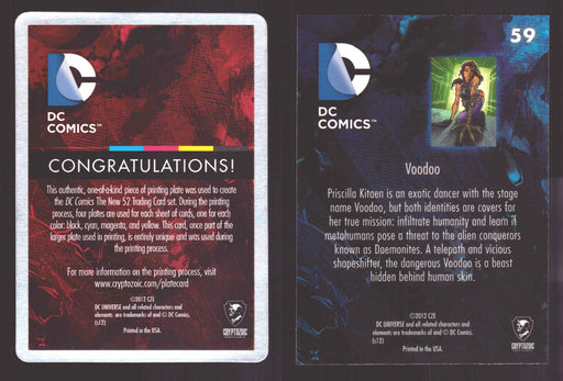 2012 DC Comics The New 52 Base Card Printing Plate 1/1 #59 Voodoo Cyan   - TvMovieCards.com
