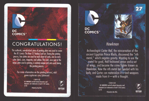 2012 DC Comics The New 52 Base Card Printing Plate 1/1 #27 Hawkman Yellow   - TvMovieCards.com