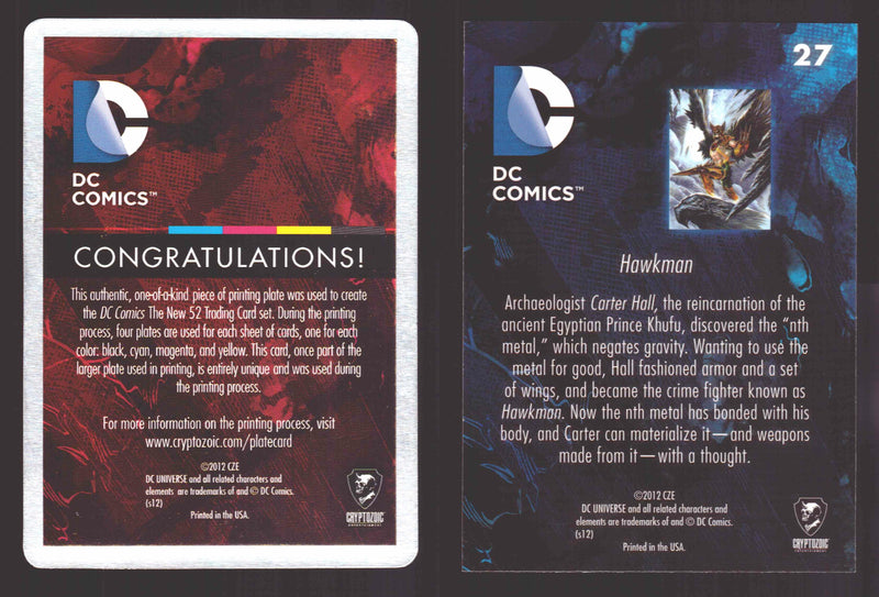 2012 DC Comics The New 52 Base Card Printing Plate 1/1 #27 Hawkman Magenta   - TvMovieCards.com