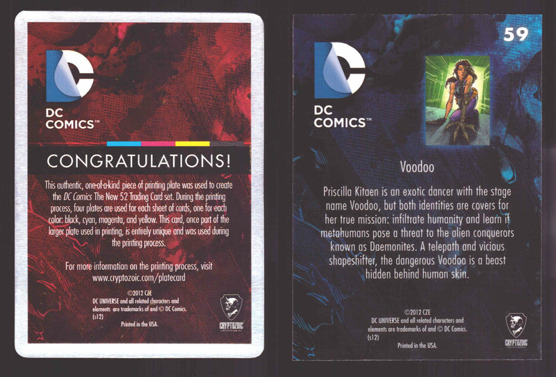 2012 DC Comics The New 52 Base Card Printing Plate 1/1 #59 Voodoo Magenta   - TvMovieCards.com