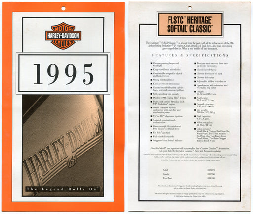 1995 Harley Davidson FLSTC Heritage Softail Classic Dealer Showroom Hang Tag   - TvMovieCards.com