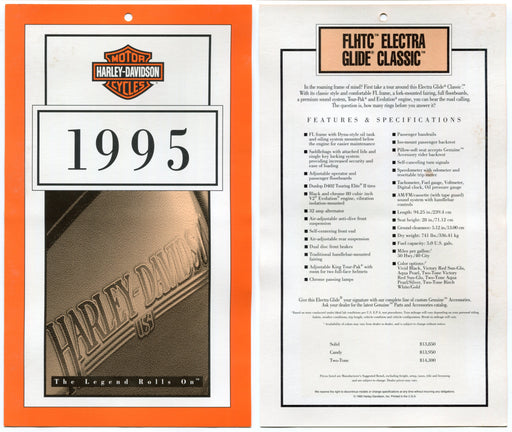 1995 Harley Davidson FLHTC Electra Glide Classic Dealer Showroom Hang Tag   - TvMovieCards.com