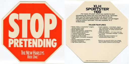 1985 Harley Davidson XLH Sportster 1100 "Stop Pretending" Dealer Hang Tag Displa   - TvMovieCards.com