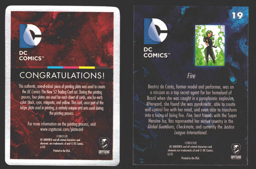 2012 DC Comics The New 52 Base Card Printing Plate #19 Fire 1/1 Black - TvMovieCards.com