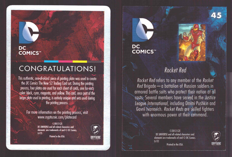 2012 DC Comics The New 52 Base Card Printing Plate #45 Rocket Red Cyan - TvMovieCards.com