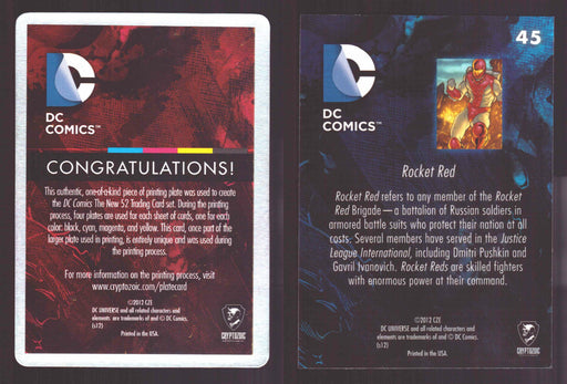 2012 DC Comics The New 52 Base Card Printing Plate #45 Rocket Red Cyan - TvMovieCards.com