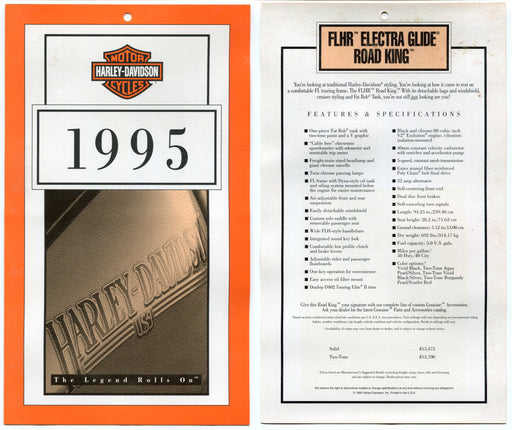 1995 Harley Davidson FLHR Electra Glide Road King Dealer Showroom Hang Tag   - TvMovieCards.com