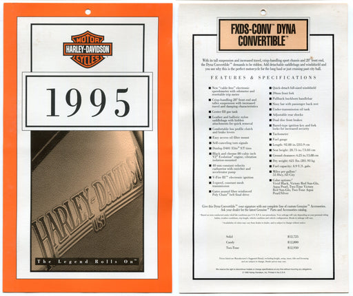 1995 Harley Davidson FXDS-Conv Dyna Convertible Dealer Showroom Hang Tag   - TvMovieCards.com
