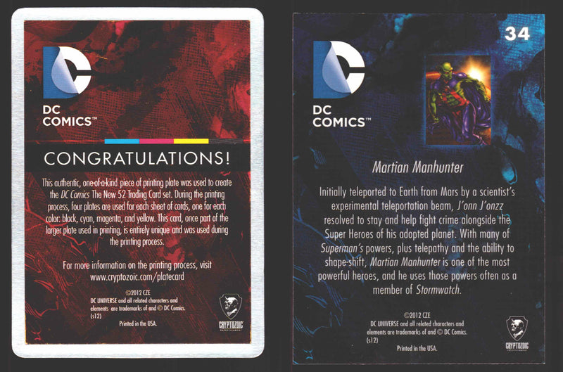 2012 DC Comics The New 52 Base Card Printing Plate 1/1 #34 Martian Manhunter Bla - TvMovieCards.com