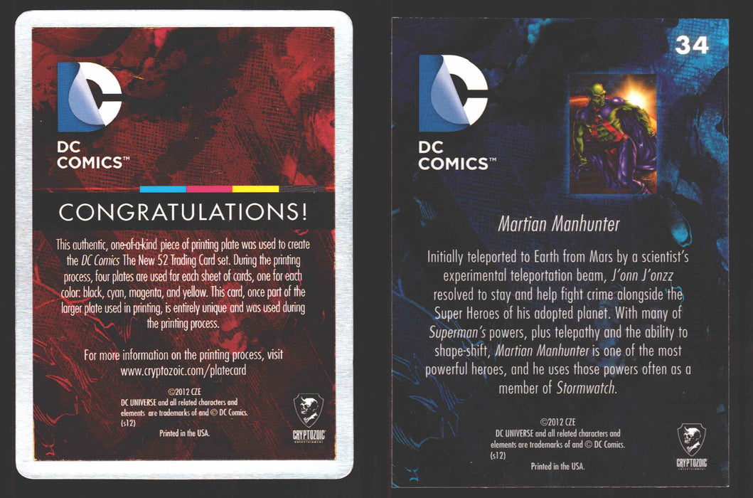 2012 DC Comics The New 52 Base Card Printing Plate 1/1 #34 Martian Manhunter Black - TvMovieCards.com