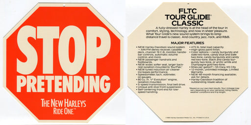 1985 Harley Davidson FLTC Tour Glide Classic "Stop Pretending" Dealer Hang Tag   - TvMovieCards.com
