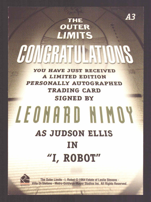 Outer Limits Premiere Autograph Card A3 Leonard Nimoy as Judson Ellis - TvMovieCards.com