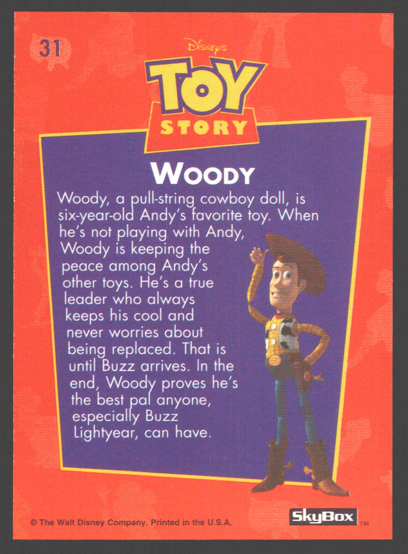 Toy Story Series 1 Disney Movie Woody #31 Rookie Card Skybox 1995