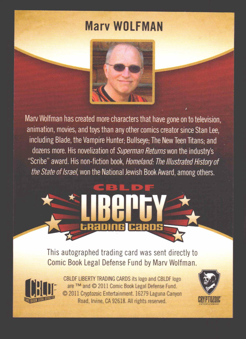 2011 Cryptozoic CBLDF Liberty Artist Marv Wolfman Autograph Card - TvMovieCards.com