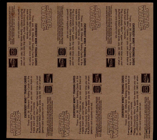 Star Wars Card Set 6 Panels of 6 Cards 36 cards 1980 Burger King   - TvMovieCards.com
