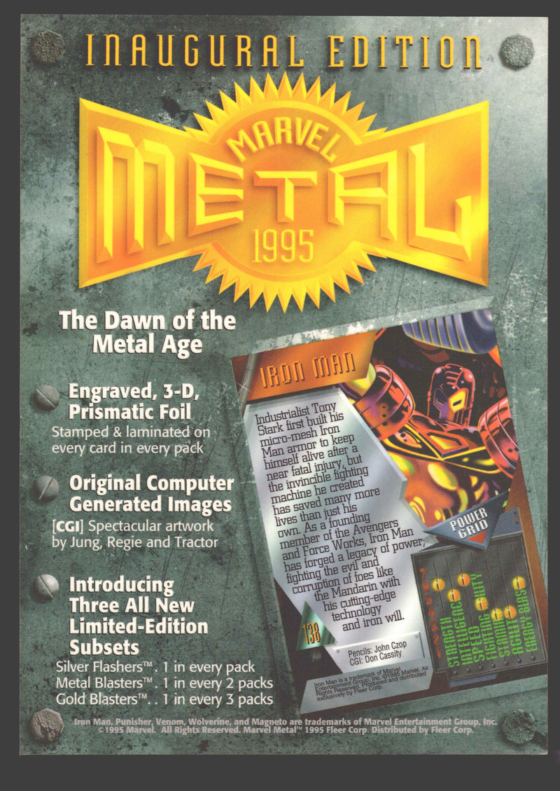 1995 Marvel Metal Inaugural Uncut 4 Card Promo Sheet Fleer Trading Cards