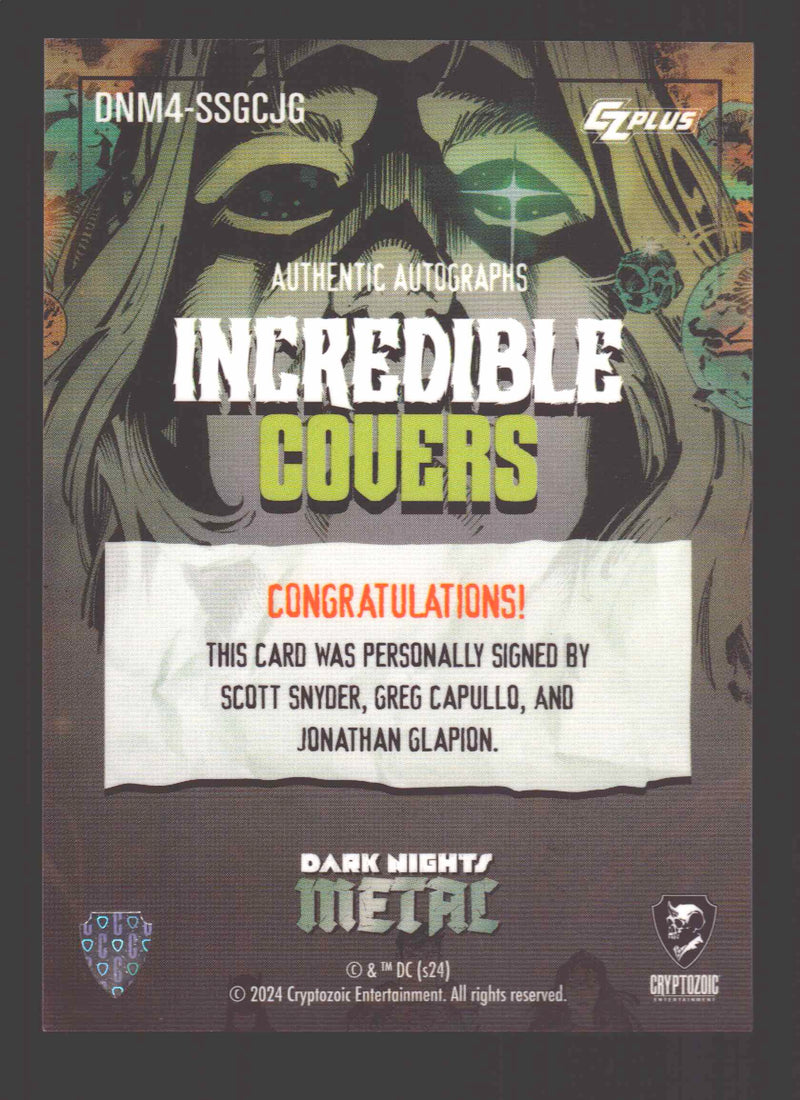 2024 CZX Dark Nights Metal Triple Autograph Card Synder / Capullo / Glapion - TvMovieCards.com