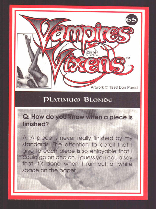 1994 Vampires and Vixens Don Paresi Signed Trading Card #65 Platinum Blonde - TvMovieCards.com