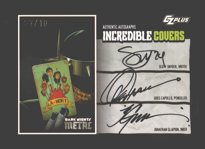 2024 CZX Dark Nights Metal Triple Autograph Card Synder / Capullo / Glapion - TvMovieCards.com
